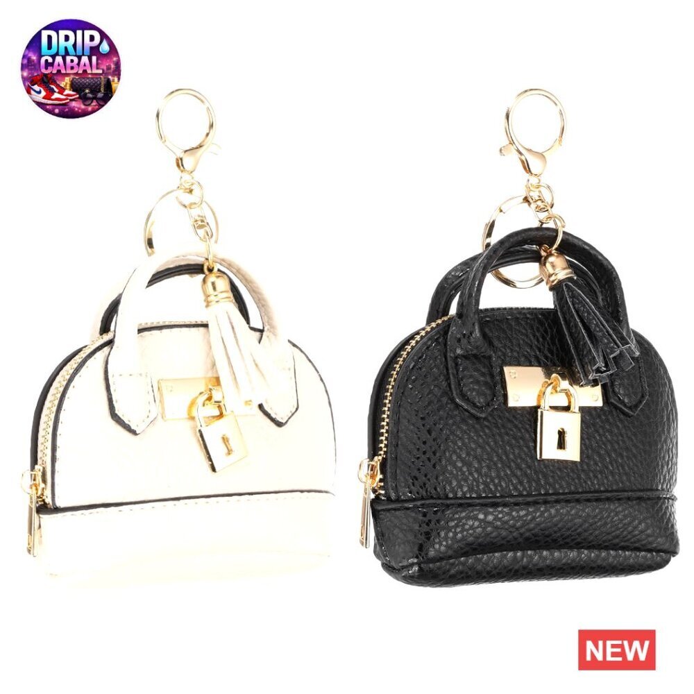 Mini Tote Bag Keychain PU Leather Coin Purse Cute Cosmetic Organizer
